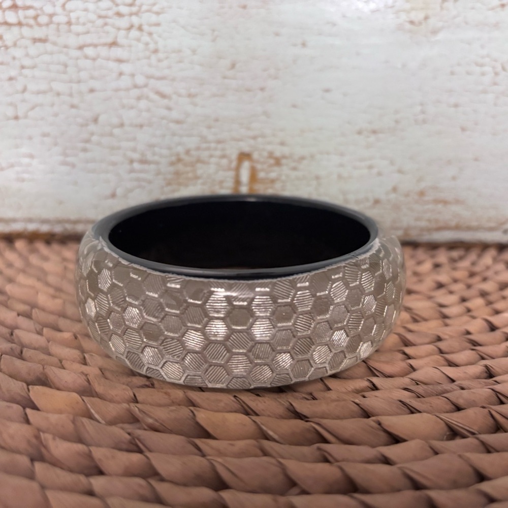 Textured Silver Bangle Bracelet